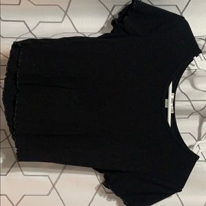 black ruffle detail black crop top